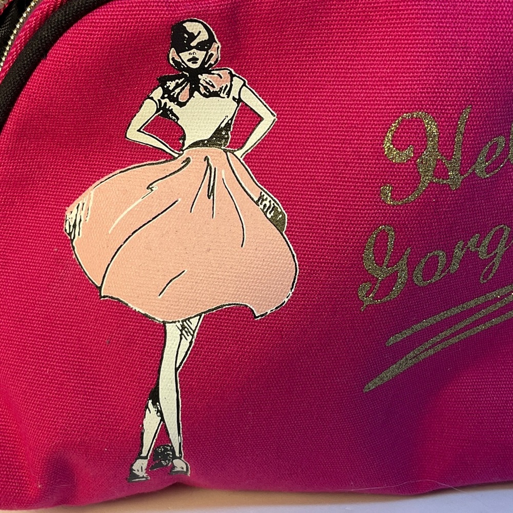 Hello Gorgeous Hot Pink Cosmetic Bag With Gold Accents View 6